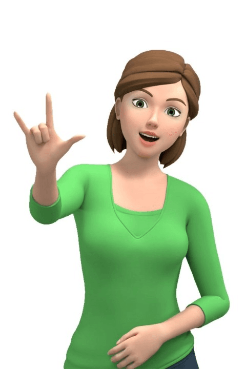Woman making ASL sign in green shirt